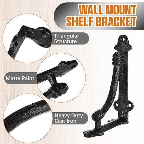 10 Pcs Decorative Shelf Brackets 5.5 Inch Cast Iron Half Round Open Shelf Metal Bracket Heavy Duty Black Farmhouse Wall Floating for DIY