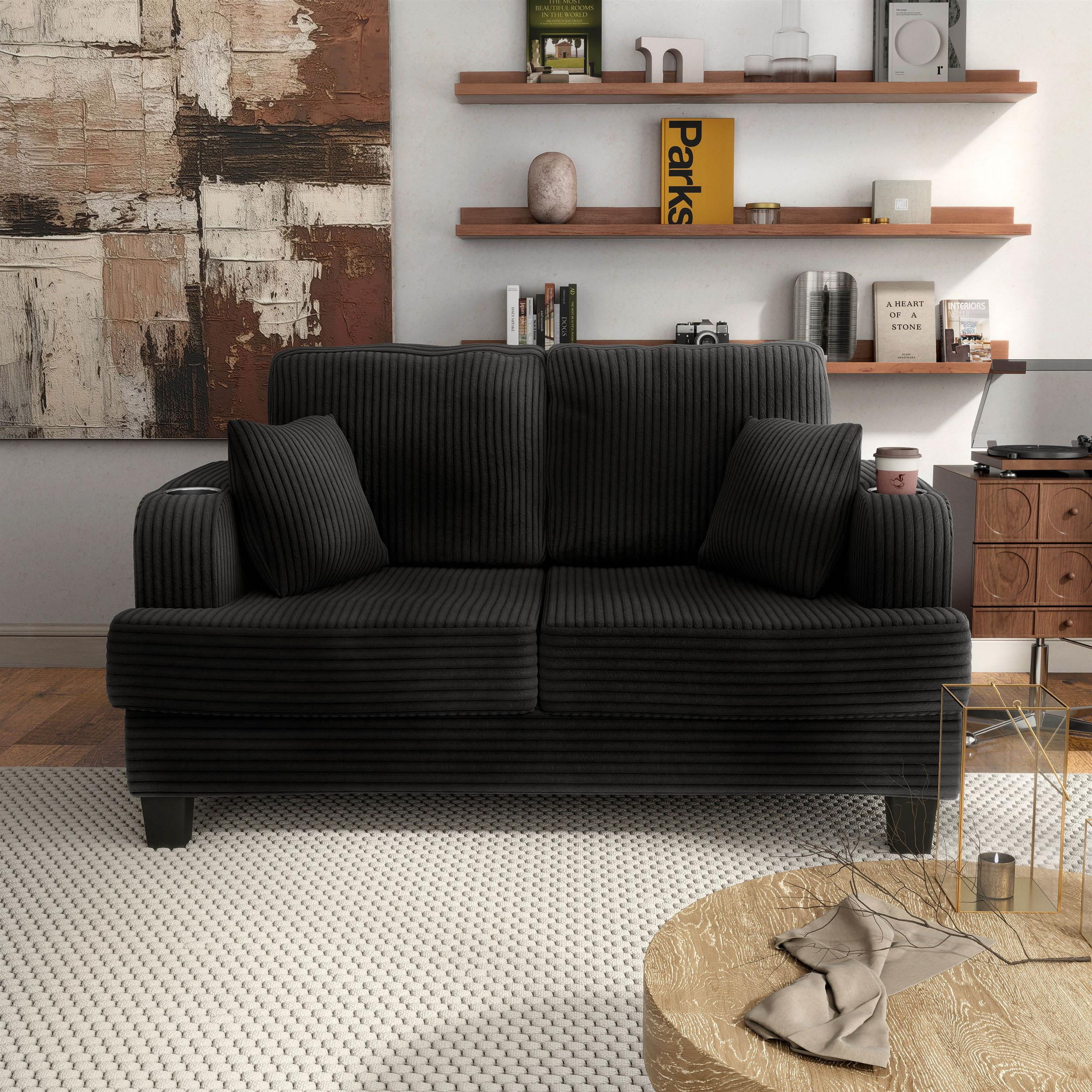 Furniture of America Fayen Modern Small Space Chenille Fabric Loveseat with Pillow, Black