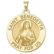Saint Benedetta Cambiagio Frassinello Round Religious Medal 2/3 in Size of Dime, Solid 14K Yellow Gold
