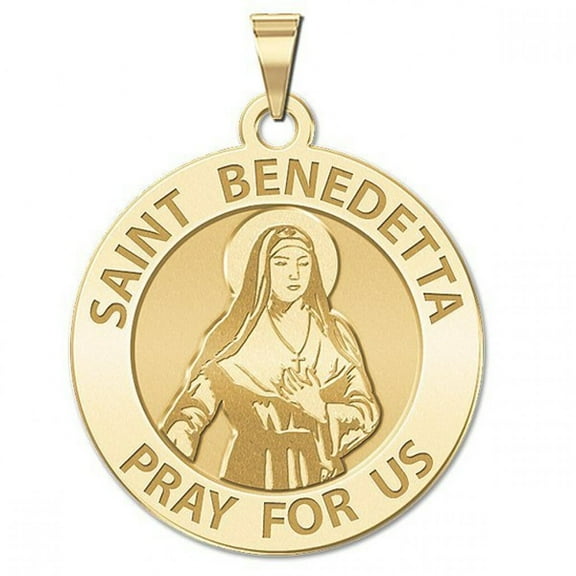 Saint Benedetta Cambiagio Frassinello Round Religious Medal 2/3 in Size of Dime, Solid 14K Yellow Gold