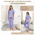 thumbnail image 4 of EA'S SECRET Pajamas for Women 100% Cotton V Neck Sleepwear Short Sleeve Top with Long Pants Loungewear with Pockets Knit (Lavender,XL), 4 of 8