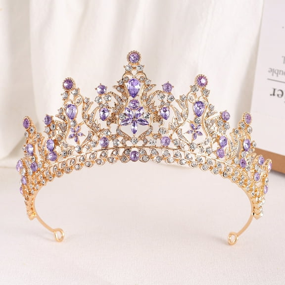 NAMZI Wedding Tiara for Bride Princess Tiara Headband Bridal Crown,Crystal Rhinestone Hair Jewelry Decor for Queen Girl Bride Birthday Prom Wedding Pageant Halloween Costume Party(Purple)