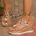 thumbnail image 2 of Rokment Glitter Rhinestones Pearl Platform Flip Flops Backless Slip on Dress Sandals for Women Ethnic Boho Delicate Wedge Chunky Heels Slides Summer Slippers Red Size 6.5, 2 of 6
