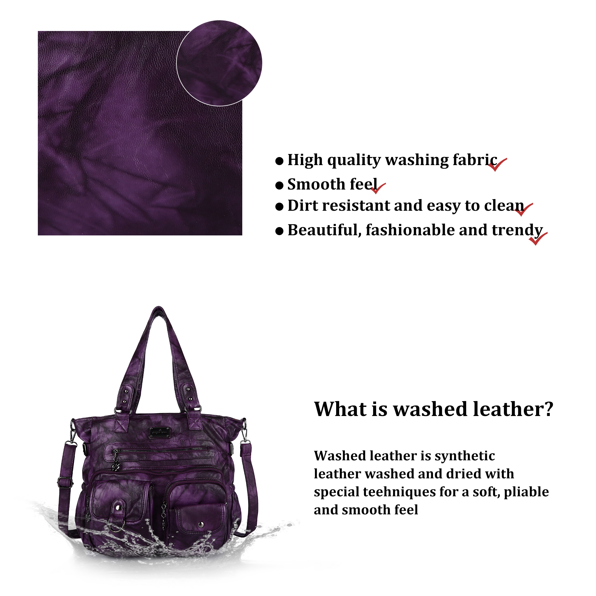 Angelkiss Purses Handbags for Women PU Tote Satchel Bags for Women Pockets Shoulder Bag
