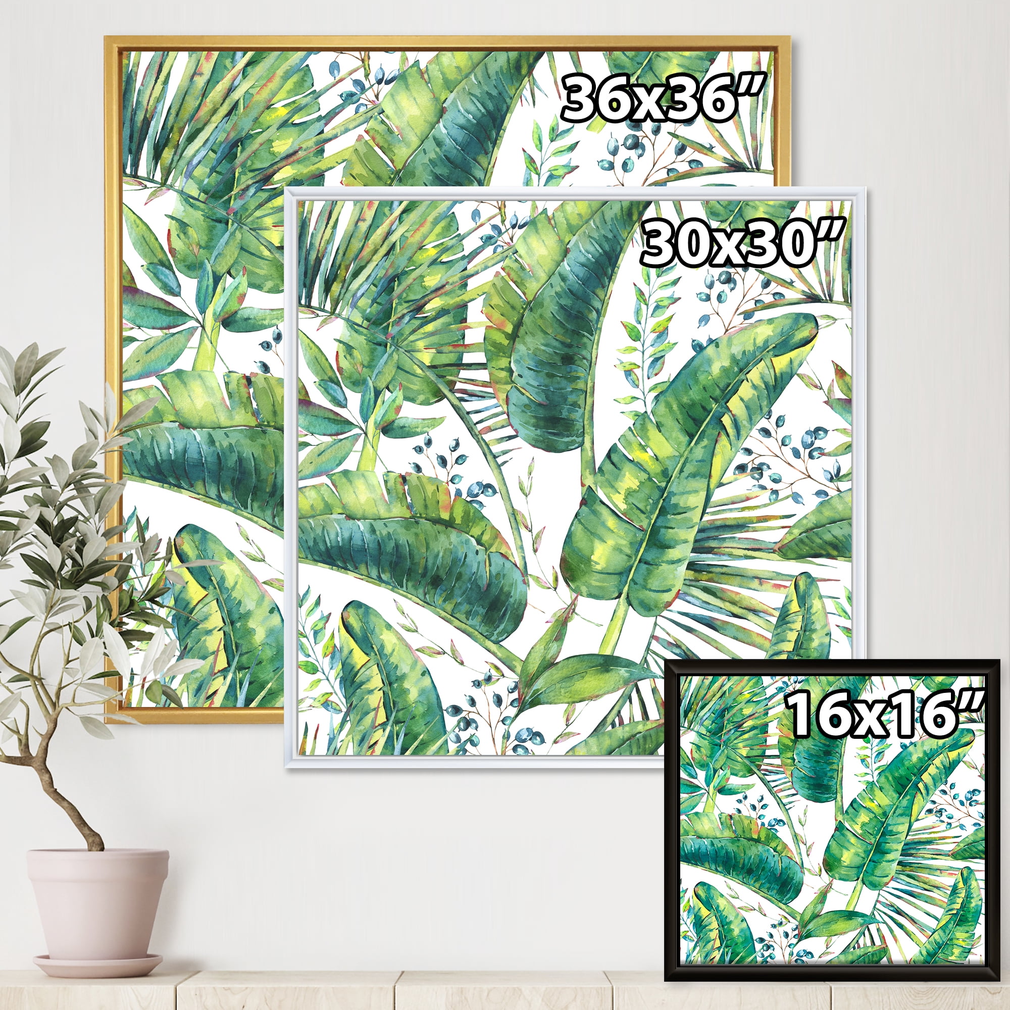 Designart 'Ancient Pattern Of Banana Leaves' Lake House Framed Canvas Wall Art Print