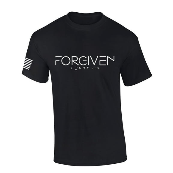 Mens Christian Shirt Forgiven 1 John 1:9 Short Sleeve T-shirt Graphic Tee -Black-small