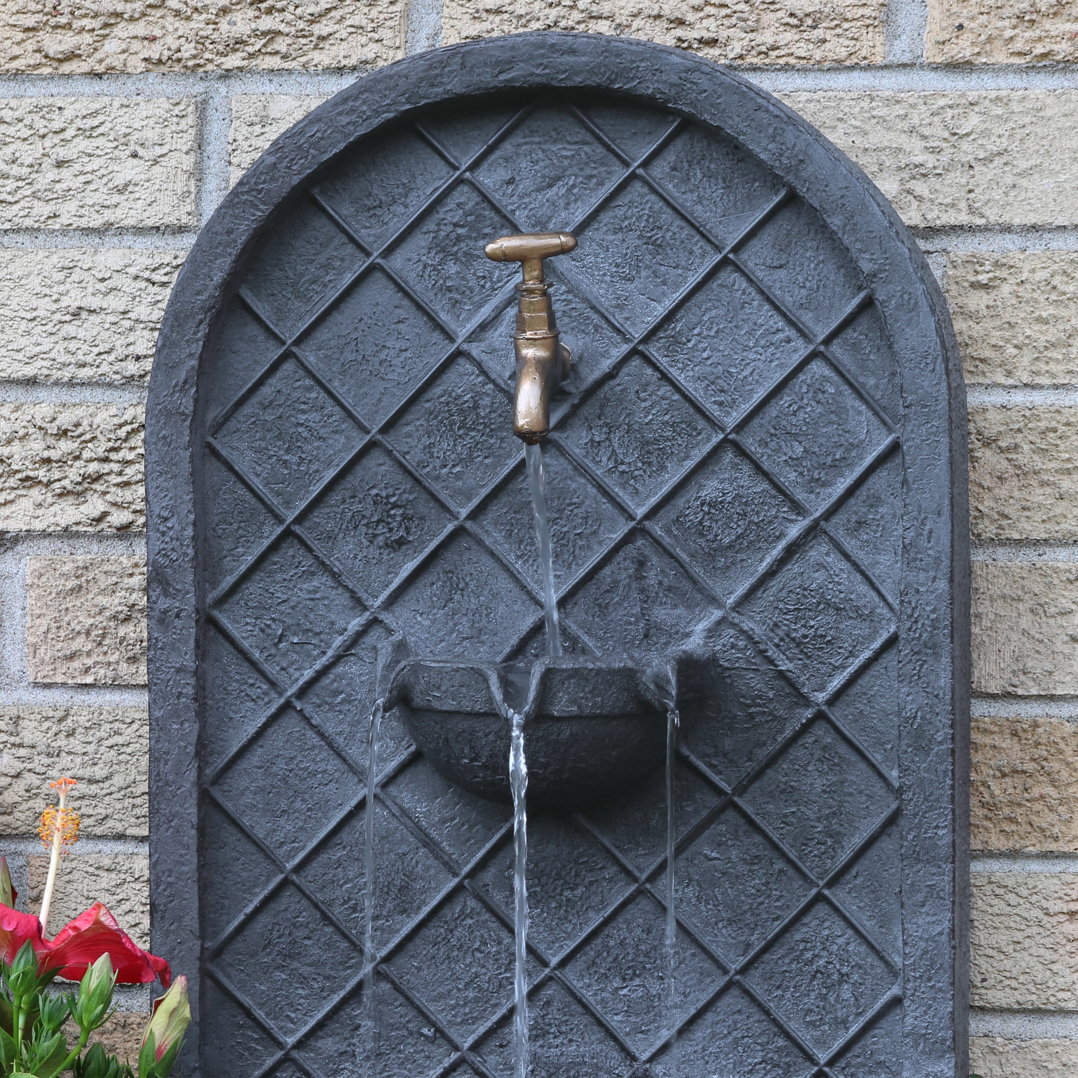 Sunnydaze Messina Polystone Outdoor Wall Fountain, Lead Finish