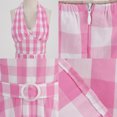 thumbnail image 4 of FYMNSI Women Retro Pink Gingham Classic Tea Dresses 50s Halter Plaid Checked Dress Tunic Swing Ruffle Dress L, 4 of 6