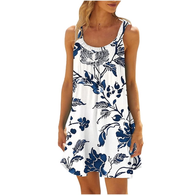Vestido sin Mangas para Mujeres Casual Loose Fit con Impresión sin Posicionamiento Y Tela Elástica, Vestido de Verano de Cintura Elástica para Uso Diario en Casa O Trabajo
