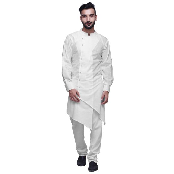 Atasi Long Sleeve Mens Kurta Solid Cotton Flex Mens Long Kurta Shirt-Large