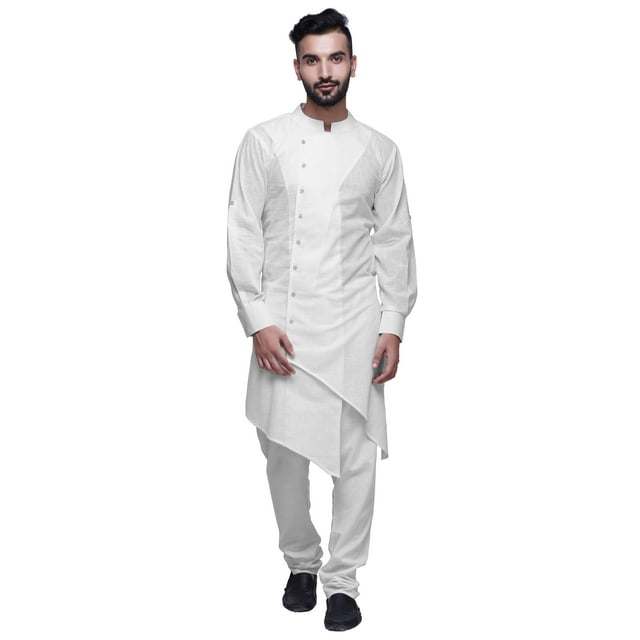 Atasi Kurta Long Uni de Designer, Coupe Asymétrique, Manches Longues, Kurta pour Hommes - Moyen