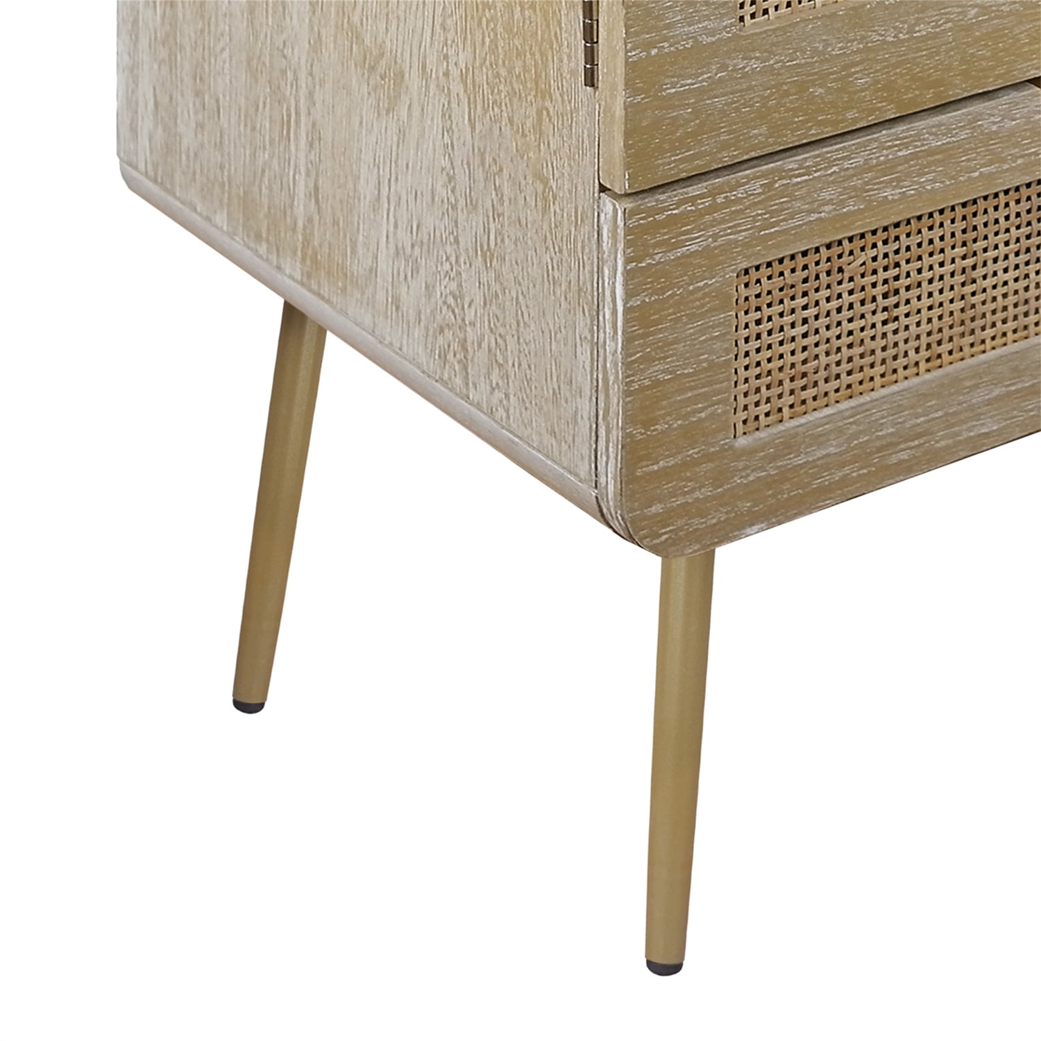 Kepooman Wooden Nightstand with One Cabinet and Metal Feet, Natural Rattan 2 Drawer Nightstand, Natural Kepooman Wooden Nightstand with One Cabinet and Metal Feet, Natural Rattan 2 Drawer Nightstand, Natural