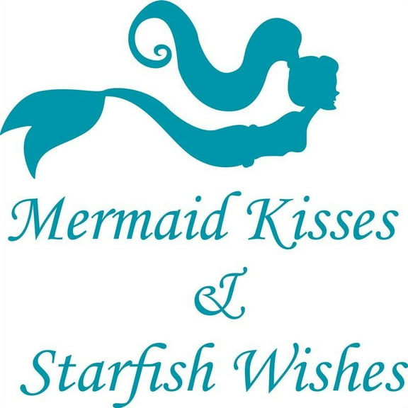 Mermaid Kisses & Starfish Wishes Fairytale Silhouette Bedroom Decor Custom Wall Decal Vinyl Sticker 7 Inches X 10 Inches