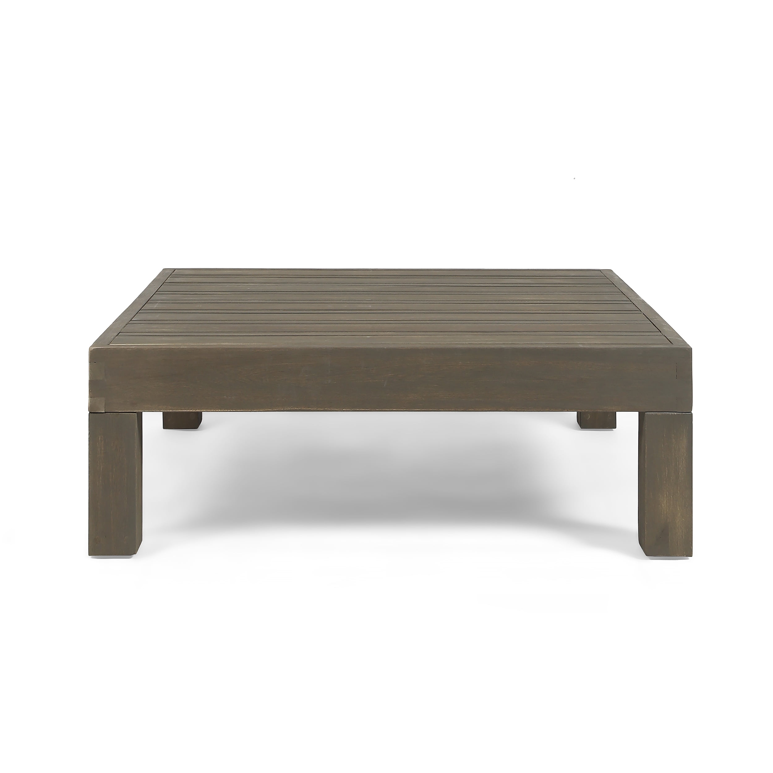Graham Outdoor 9 Seater Acacia Wood Sectional Sofa Set, Gray Finish, White