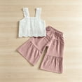 thumbnail image 3 of OGLCCG Girls Summer Outfit Sleeveless Lace Crop Tank Tops and Wide Leg Ruffle Pants Cute 2 Piece Clothing Set 2-8 Years, 3 of 9