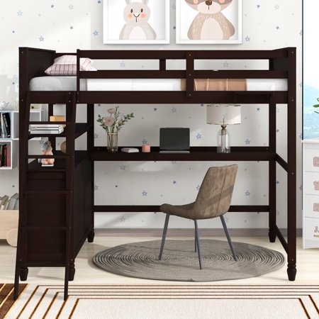 Full Size Loft Bed with 6 Drawers  Shelves and Desk  Wooden Loft Bed Frame with Safety Ladder  Multi-Functional Full Loft Bed with Guardrails  for Kids Teens Boys Girls  No Box Spring Needed  Expresso