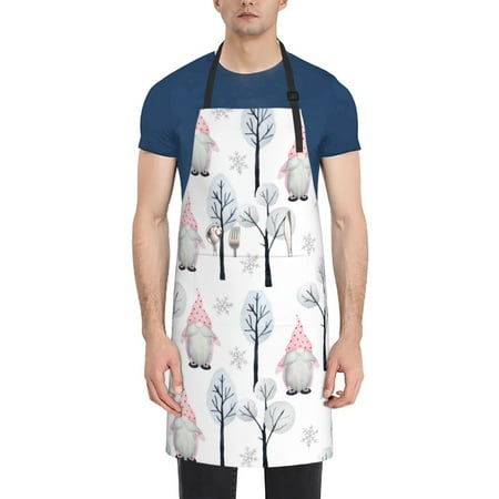 

Qekee Pink oldman Winter Forest Print Waterproof Apron with Pockets Adjustable Cooking Aprons Kitchen Bib for Baking Household Cleaning