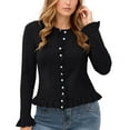 thumbnail image 6 of Women's Casual Fashion Solid Color Short Sweater Ruffled Top for Fall Winter Feminine Touch,Black,L, 6 of 7