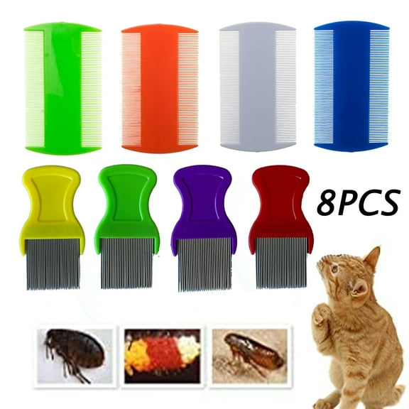 Plastic Metal Flea Lice Combs, Double Sided Comb, Fine Tooth Head Flea Hair Combs For Hair Styling Tools, 8pieces