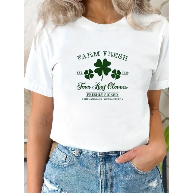 Camiseta De Mujer De Verano Suave Y Ligera Básica Para Llevar DeportesSt Patricks Day, Farm Fresh Four Leaf Clovers, Irish Clover Women's Chic T-shirts, Ultra-soft and VeCamisetas de verano para muj