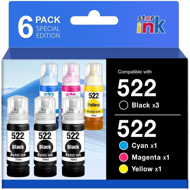 Botellas de Tinta de Recarga Starink 522 de Alta Capacidad (6 Botellas)
