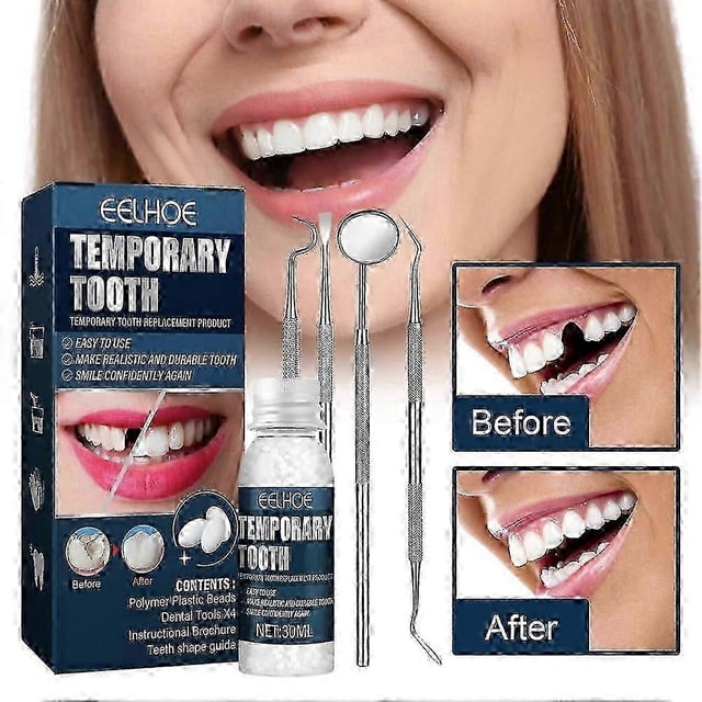 Temporary Tooth Filling Repair Kit with 4 Dental Tools and Moldable False Teeth for Fixing Filling Missing Broken Tooth 30ml