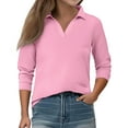 thumbnail image 2 of Inglocry Girls' Long Sleeve V-Neck Collared Tops Summer Casual Polo Shirts 2025 Pink 130, 2 of 4
