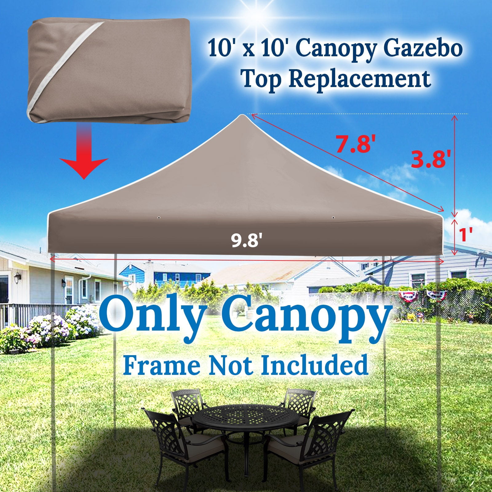 SUNRISEUMBRELLA Ez pop Up Instant Canopy 10'X10' Replacement Top Gazebo EZ Canopy Cover Patio Pavilion Sunshade Polyester（Taupe）