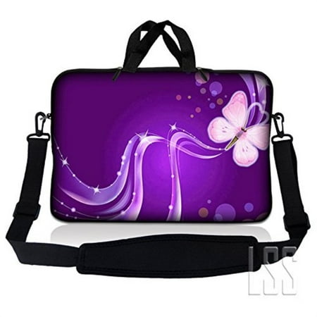 Padded Laptop Pouch - lss 15.6 inch laptop sleeve bag compatible with acer, asus, dell, hp, sony, macbook and more | carrying case pouch w/ handle & adjustable shoulder strap,purple butterfly floral