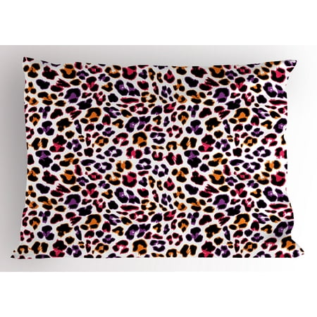 African Pillow Sham Leopard Skin Motif with Abstract Safari Animal Camouflage Pattern, Decorative Standard King Size Printed Pillowcase, 36 X 20 Inches, Magenta Violet Marigold, by