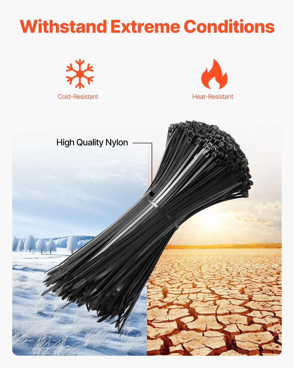 VEVOR 1000 Pack Cable Zip Ties, 12-inch Heavy Duty Cable Wire Ties with 50LBS High Tensile Strength, Multi-Purpose Self-Locking Nylon Tie Wraps, Heat & Cold Resistant for Indoor and Outdoor Use