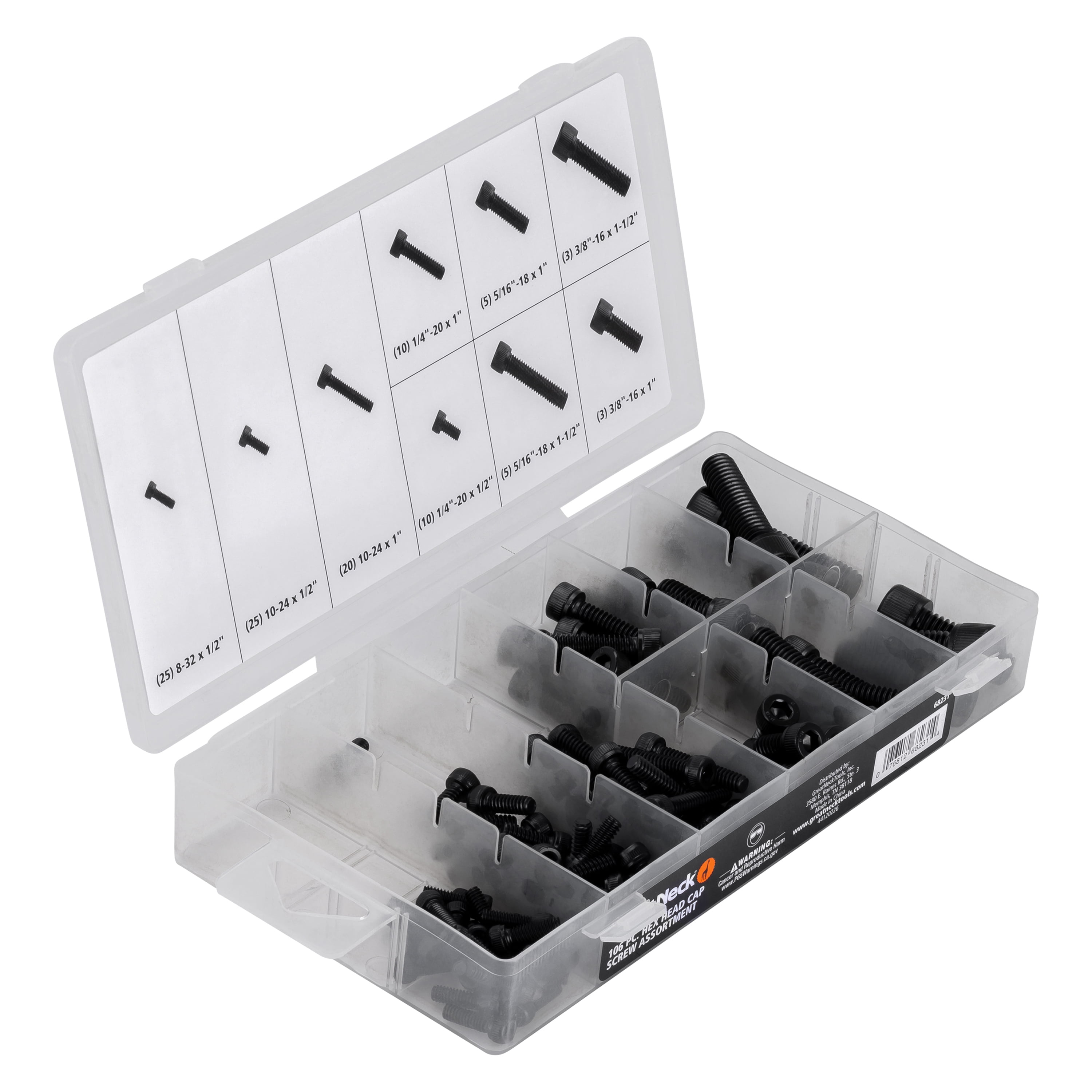 Great Neck Tools Hex Head Cap Screw Assortment, 106 Piece Set