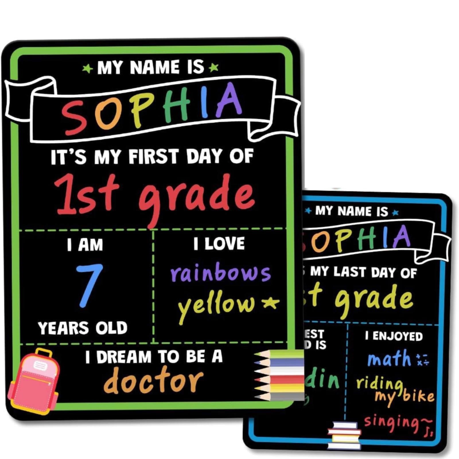 Cohas First And Last Day Of School Chalkboard Milestone Boards - 12x16 Inch Pair With Reusable Surface & 3 Pastel Markers