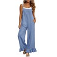 thumbnail image 5 of Gamivast Wide Leg Jumpsuit for Women with Pockets Sleeveless Spaghetti Strap Loose Fit Ruffle Hem Casual Romper Overalls Light Blue S, 5 of 8