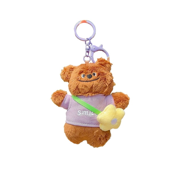 Llavero de peluche con forma de oso de peluche para mujer, de color marrón suave