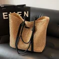 thumbnail image 5 of Bolso de hombro de paja de gran capacidad para mujer, bolso tejido hueco versátil de moda de verano 2024, bolso de playa para vacaciones junto al mar, 5 of 5