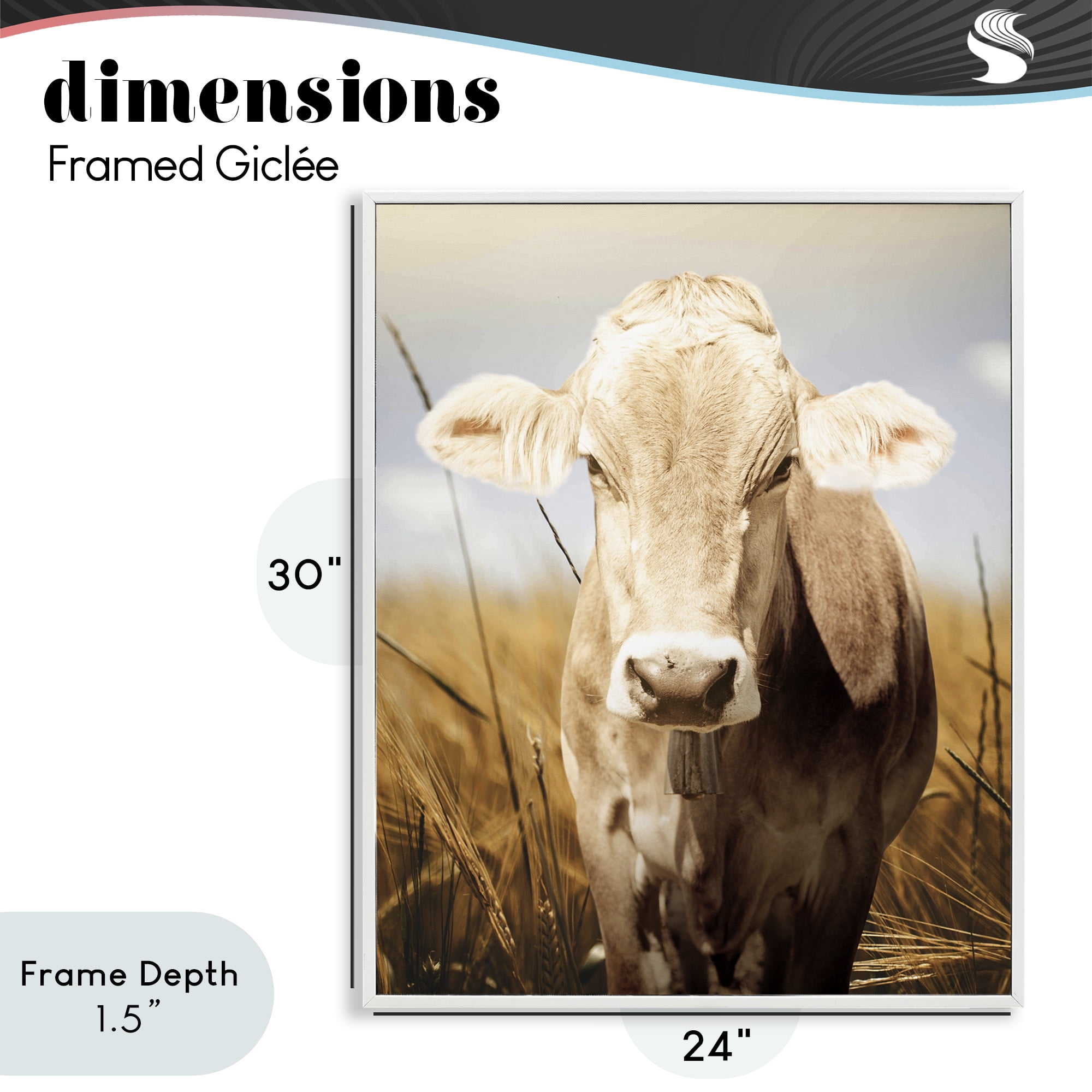 Stupell Industries Simple Belle Cow Portrait White Framed Giclee Art, design by Marcus Prime