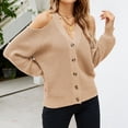 thumbnail image 2 of Suéter con hombros descubiertos para mujer, cuello en V, elegante, a la moda, con botones amigables con la piel, suéter de punto para mujer, color caqui M, 2 of 6