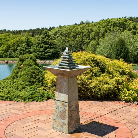 Sunnydaze Layered Slate Pyramid Outdoor Water Fountain With Led Sunnydaze Layered Slate Pyramid Outdoor Water Fountain With Led Light 40 Inch Perfect For