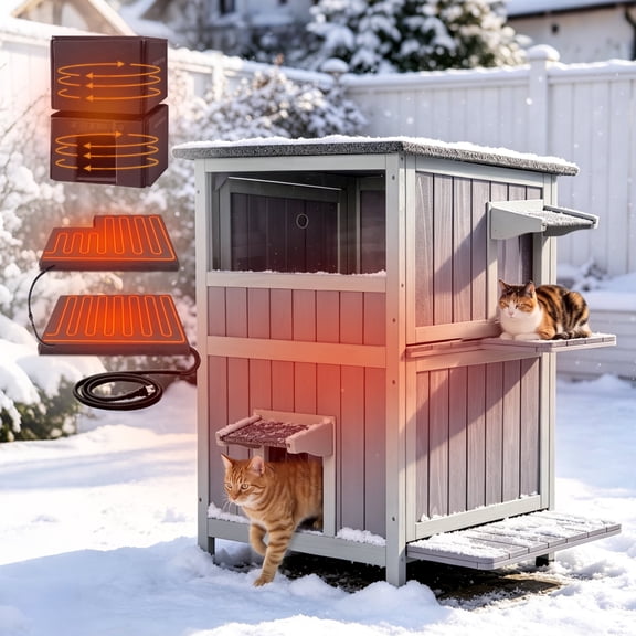 Aivituvin Heated Outdoor Cat House for Winter, Insulated Cat House for Outdoor Indoor, Weatherproof Cat Shelter with Warm Liner for Feral & Stray Cats