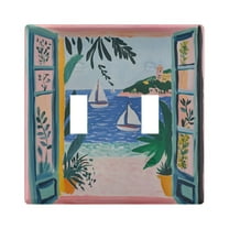 Yayeee Toggle Light Switch Wall Plate 2-Gang 4.56"x4.48" Decorative Outlet Cover, Pink Seaside