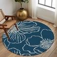 thumbnail image 2 of Round Rugs 5Ft, Teal Flowers Round Area Rug Washable Indoor Throw Carpet, Spring Floral Botanical Modern Art Soft Non Slip Circle Rug for Cabinet Bathroom Home Decor Aesthetic, 2 of 8