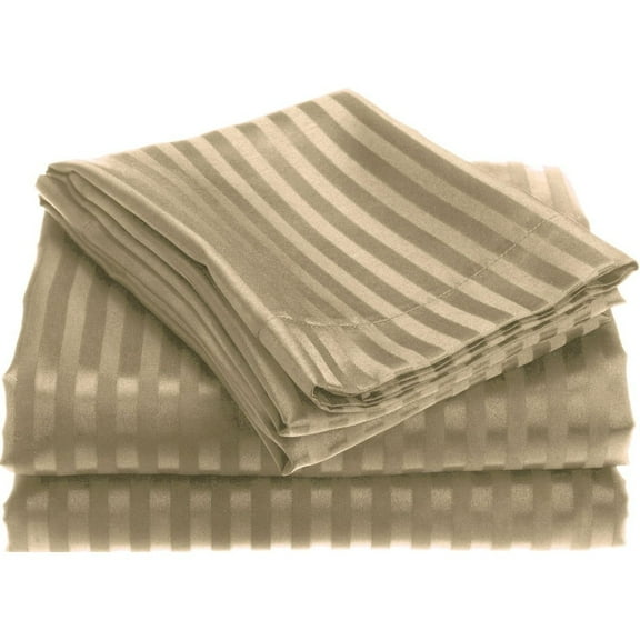 FAITH, HOPE, LOVE HOME DÉCOR 1800 Series Wrinckle Resistant 4 Piece Full Size Embossed Stripe Sheet Set - Mocha