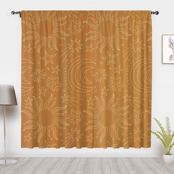 Boho style art Window Curtains, Modern Minimalist Sun and Moon Window Treatment Blackout Curtains, For Bedroom Living Room privacy Deco(Rod Pocket)