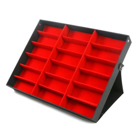 18 Grids Eyeglass Glasses Organizer Storage Stand Display Case Box W/ Cover Black Red