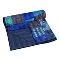 thumbnail image 2 of Vinsan Indian Handmade Silk Patchwork Kantha Bedspread Quilts Reversible Boho Bed Cover Throw Navy Blue Color Baby Size 108 x 108 Inches, 2 of 8
