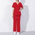 thumbnail image 2 of BiZtdJrK Medical Scrub for Women Soft Stretch Scrubs Set V Neck Short Sleeve Tops and Pants Two Piece Outfits with Pockets Birthday Gift Red XXL, 2 of 8