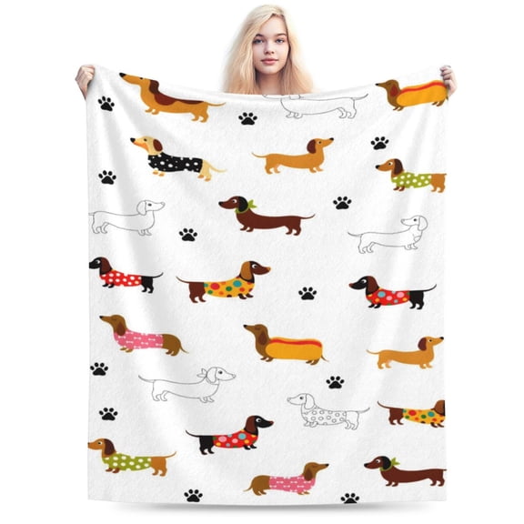 Dachshund Dog Blanket,Personalized Puppy Blanket,Pet Gift for Dog Lovers Mom Dad Cute Dog Paw Prints Soft Flannel Throw Blanket for Bed Sofa Travel 50x40