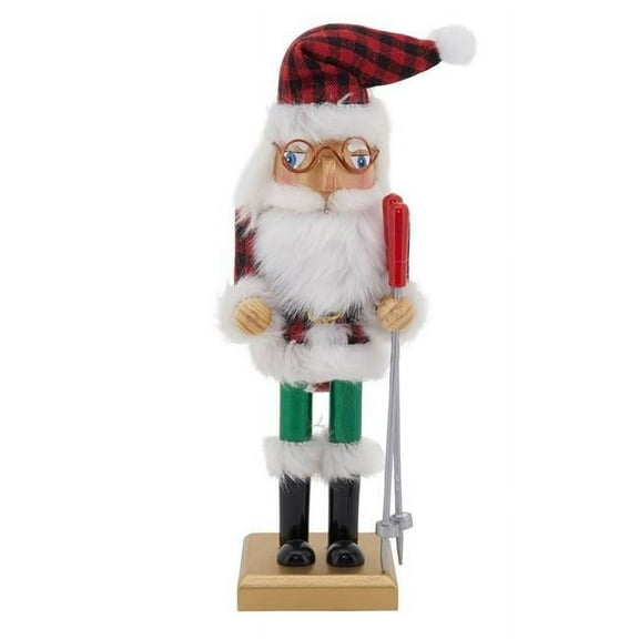 Saro Lifestyle Skier Nutcracker Decoration With Buffalo Plaid Design