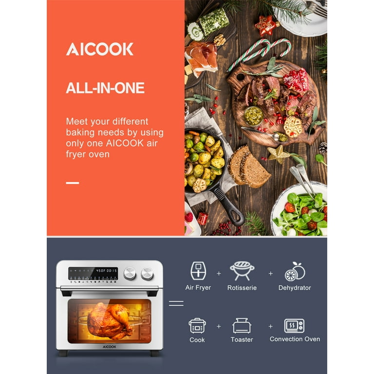 AICOOK 24qt Air Fryer Oven, 12 Functions, Recipes Included